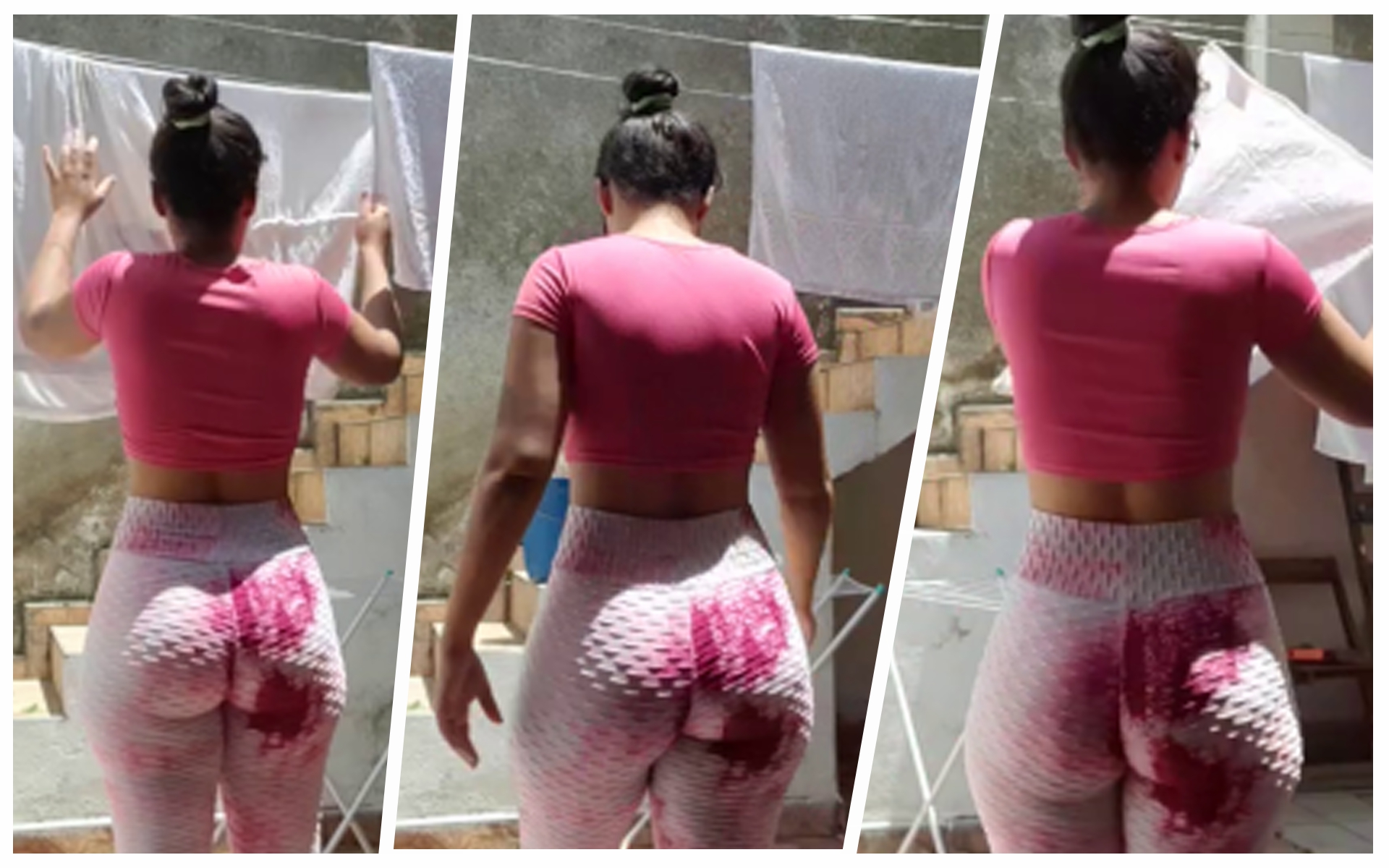 Super culo brasileño tendiendo la ropa